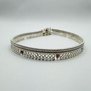 925 Sterling Silver Mesh Choker Necklace Multicolor 10.5" 26.5g